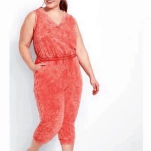 New! Lane Bryant Livi Sleeveless French‎ Terry Jumpsuit Hibiscus